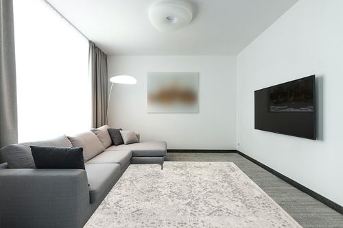 nuLOOM Odell Faded Vintage Area Rug, 8x10, Ivory in Modern Living Room with Grey Couch