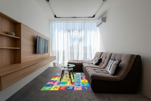 Kids Play Rug for Baby Play Mat for Floor, 78.7 x 59 Inches Kids Rugs for Playroom, Playtime Collection ABC, Numbers, Animals, Month, Season Educational Area Rug for Kids Room Classroom in Grey Living Room with Brown Couch