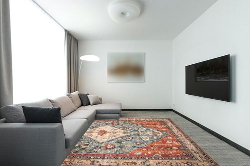 Lahome Boho Tribal Area Rug - 8x10 Large Living Room Area Rug for Bedroom Aesthetic, Washable Playroom Mat Vintage Soft Nursery Accent Carpet for Dining Family Room Foyer Apartment Den,Rust in Modern Living Room with Grey Couch