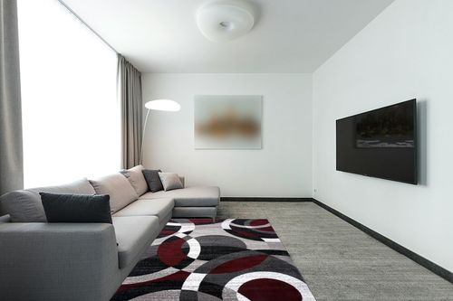 Rugshop Contemporary Abstract Circles Perfect for high Traffic Areas of Your Living Room,Bedroom,Home Office,Kitchen Easy Cleaning Area Rug 5'3" x 7'3" Red in Modern Living Room with Grey Couch
