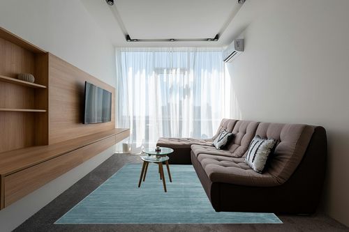 SAFAVIEH Vision Collection Area Rug - 8' x 10', Aqua, Modern Ombre Tonal Chic Design, Non-Shedding & Easy Care, Ideal for High Traffic Areas in Living Room, Bedroom (VSN606B) in Grey Living Room with Brown Couch