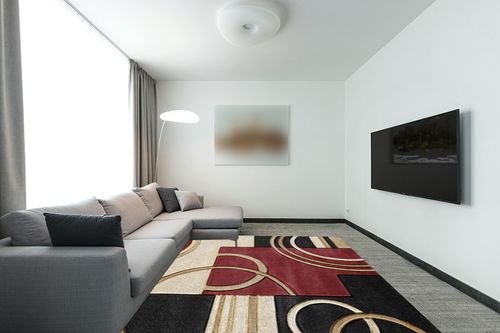 GLORY RUGS Area Rug Modern 8x10 Dark Red Soft Hand Carved Contemporary Floor Carpet with Premium Fluffy Texture for Indoor Living Dining Room and Bedroom Area in Modern Living Room with Grey Couch