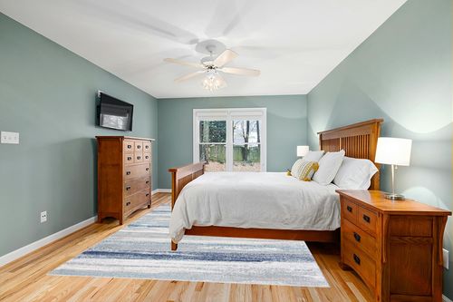 Blue Modern Stain Resistant Home Office Area Rug in Teal and Orange Wood Bedroom