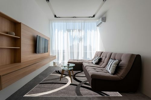 Rugshop Modern Wavy Circles Design Area Rug 7' 10" x 10'2" Gray in Grey Living Room with Brown Couch