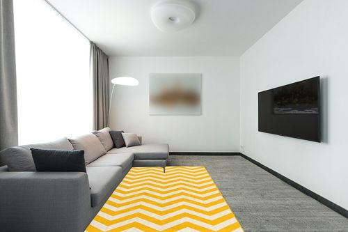 Unique Loom Outdoor Coastal Collection Area Rug - Dalgalar (5' 3" x 8' Rectangle, Yellow/ Ivory) in Modern Living Room with Grey Couch