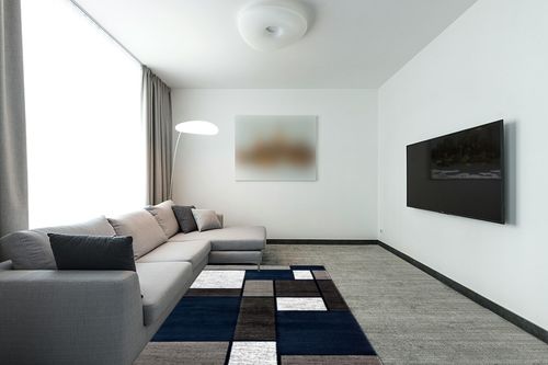 Rugshop Contemporary Modern Boxes Area Rug 5' 3" x 7' 3" Navy in Modern Living Room with Grey Couch