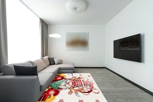 Christmas Gnomes Area Rug 5 x 8, Washable Bedroom Rug Non-Slip Kitchen Rugs Non Shedding Floor Cover Mat Runner Rug for Living Room Dining Room Outdoor Carpet Christmas Tree Gift Elk in Modern Living Room with Grey Couch
