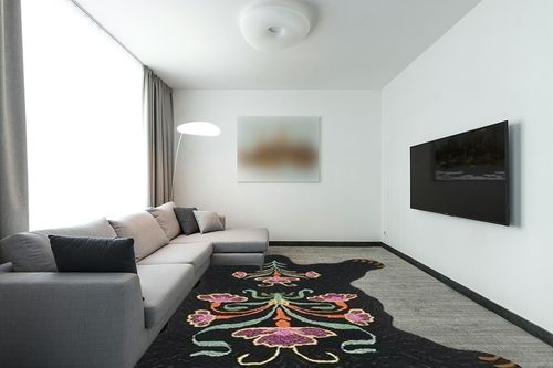 Hand Tufted Black Bear Rug Skin Animal Rug Skin Wall Hanging for Bedroom Guest Room Handwoven Bath Rug Kids Rugs (9×12 Feet) in Modern Living Room with Grey Couch