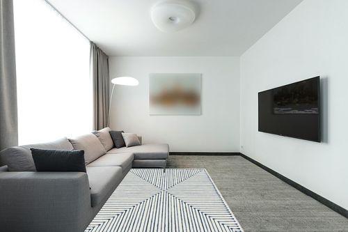 5'x7' | Washable Jonathan Adler Area Rug | Chic Kitchen & Living Room Rugs ... in Modern Living Room with Grey Couch