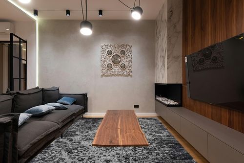 Persian Area Rugs Luxe Weavers Distressed Grey 8x10 Area Rug, Modern, Stain Resistant Carpet, Indoor Oriental Rug,4620 Grey 8x10 in Dark Wood Living Room with Black Couch
