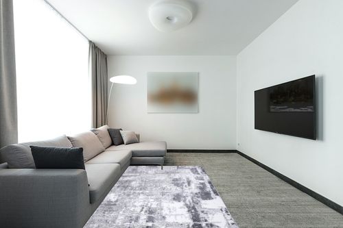 Rugshop Contemporary Abstract Distressed Area Rug 5' x 7' Gray in Modern Living Room with Grey Couch