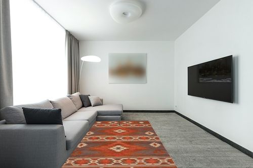 Safavieh Kilim Collection Area Rug - 5' x 8', Brown & Dark Grey, Handmade Tribal Southwestern Boho Rustic Wool, Ideal for High Traffic Areas in Living Room, Bedroom (KLM331T) in Modern Living Room with Grey Couch