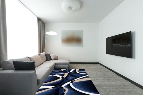 Persian Area Rugs 2305 Modern Abstract Area Rug Carpet, Navy / 5 x 7,2305 Navy 5x7 in Modern Living Room with Grey Couch