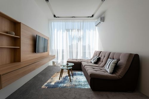 VK VK·LIVING Washable Rug 5x7 Modern Abstract Machine Washable Area Rugs Anti Slip Backing Washable Rugs for Living Room, Bedroom, Home Decor, Blue in Grey Living Room with Brown Couch