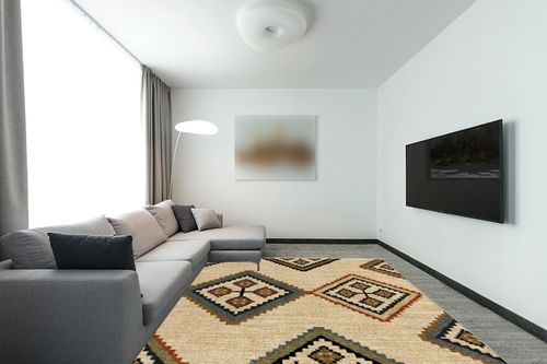Orian Rugs Next Generation Carsitas Area Rug, 7'10" x 10'10", Off-White in Modern Living Room with Grey Couch