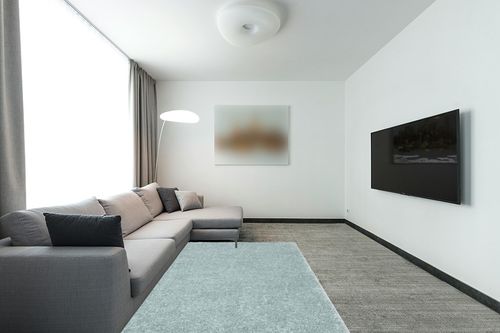 Well Woven Elle Basics | Emerson Shag Seafoam Green | Textured Area Rug (5'3" x 7'3") in Modern Living Room with Grey Couch
