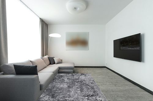 Area Rug Living Room Rugs: 5x7 Indoor Abstract Soft Fluffy Pile Large Carpet with Low Shaggy for Bedroom Dining Room Home Office Decor Under Kitchen Table Washable - Retro Gray in Modern Living Room with Grey Couch