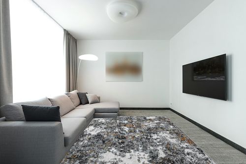 Area Rug Living Room Rugs: 5x7 Washable Rug with Anti-Slip Backing Non-Shedding Stain-Resistant Foldable Modern Abstract Carpet for Bedroom Dining Room Nursery Home Office (Gray/Multi) in Modern Living Room with Grey Couch