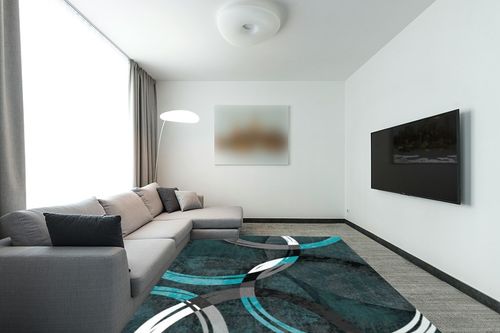 notepure Blue Geometric Circle Area Rug for Living 8x10 in Modern Living Room with Grey Couch