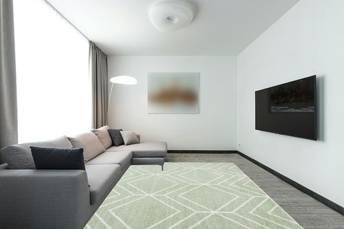 SAFAVIEH Adirondack Collection Area Rug - 8' x 10', Sage & Ivory, Modern Geometric Design, Non-Shedding & Easy Care, Ideal for High Traffic Areas in Living Room, Bedroom (ADR241Y) in Modern Living Room with Grey Couch