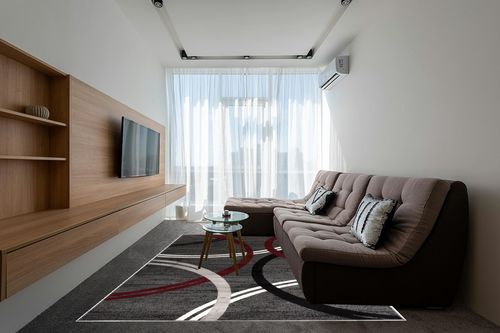 Rugshop Modern Wavy Circles Design Area Rug 7' 10" x 10'2" Red in Grey Living Room with Brown Couch