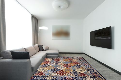 Nourison Grafix Traditional Multicolor 7'10" x 9'10" Area Rug, Easy Cleaning, Non Shedding, Bed Room, Living Room, Dining Room, Kitchen (8x10) in Modern Living Room with Grey Couch