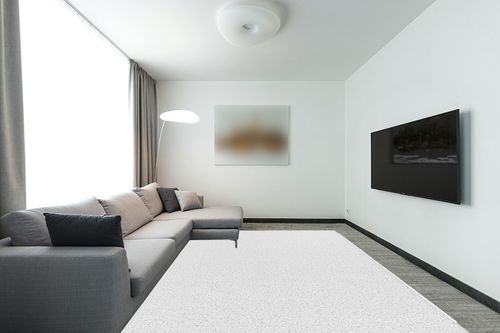 Garland Rug Southpointe Shag Area Rug, 9 ft. x 12 ft, White in Modern Living Room with Grey Couch