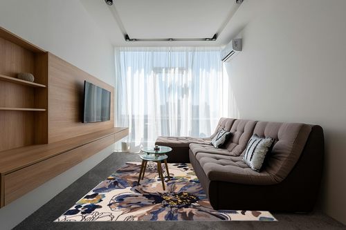 Rugshop Modern Bright Flowers Non-Slip (Non-Skid) Area Rug 8 x 10 (7' 10" x 10') Cream in Grey Living Room with Brown Couch