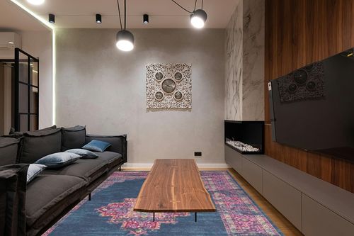 Nourison Passion Blue 9' x 12' Area -Rug, Boho, Traditional, Easy -Cleaning, Non Shedding, Bed Room, Living Room, Hallway (9x12) in Dark Wood Living Room with Black Couch