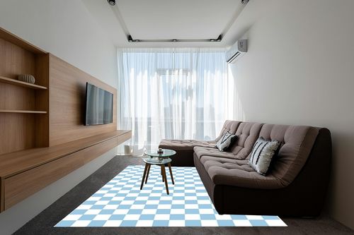 Retro Checkered Blue White Area Rug for Living Room Dining Room Bedroom Home Office Washable Fluffy Soft Carpet Playroom Nursery Room Large Faux Wool 8x10 Rug in Grey Living Room with Brown Couch