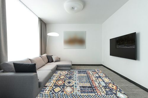 nuLOOM Taliyah Bohemian Fringe Indoor/Outdoor Area Rug, 8x10, Multi in Modern Living Room with Grey Couch