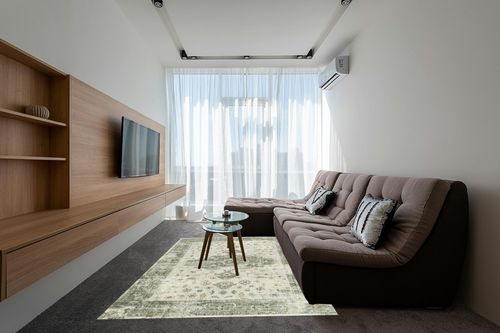 Valenrug Washable Rug 6x9 - Ultra Thin Green Collection Area Rug, Stain Resistant Non-Skid Rugs for Living Room, Antique Bedroom Rugs(6'x9', TPR35-Green) in Grey Living Room with Brown Couch