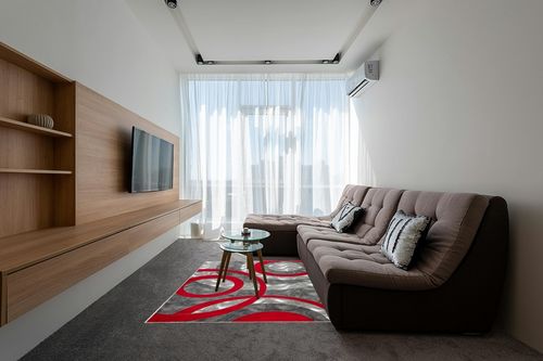 GLORY RUGS Area Rug Modern 5x7 Light red Circles Geometry Soft Hand Carved Contemporary Floor Carpet Fluffy Texture for Indoor Living Dining Room and Bedroom Area in Grey Living Room with Brown Couch