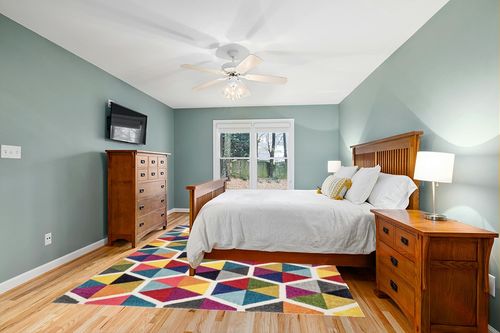 nuLOOM Maris Colorful Geometric Tiles Area Rug, 8' x 10', Multi in Teal and Orange Wood Bedroom