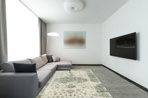 Valenrug Washable Rug 6x9 - Ultra Thin Green Collection Area Rug, Stain Resistant Non-Skid Rugs for Living Room, Antique Bedroom Rugs(6'x9', TPR35-Green) in Modern Living Room with Grey Couch