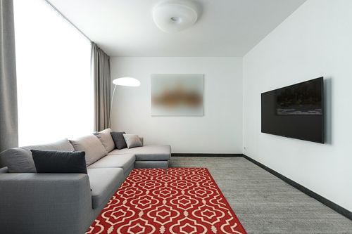 SAFAVIEH Courtyard Collection 5'3" x 7'7" Red/Bone CY6926 Indoor/ Outdoor Splashproof Easy Scrubbing Patio Backyard Mudroom Area Rug in Modern Living Room with Grey Couch