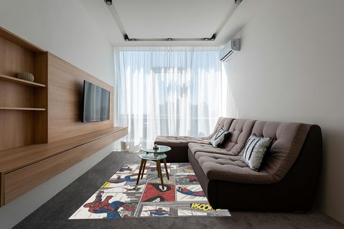 6'x9' | Washable Spiderman Area Rugs | Marvel Rug Collection | Stain-Resistant ... in Grey Living Room with Brown Couch