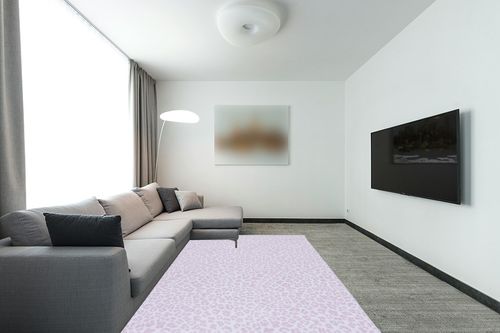 Safavieh Faux Hide Collection Area Rug - 6' x 9', Ivory & Pink, Leopard Rustic Design, Non-Shedding & Easy Care, Machine Washable Ideal for High Traffic Areas in Living Room, Bedroom (FAH505B) in Modern Living Room with Grey Couch