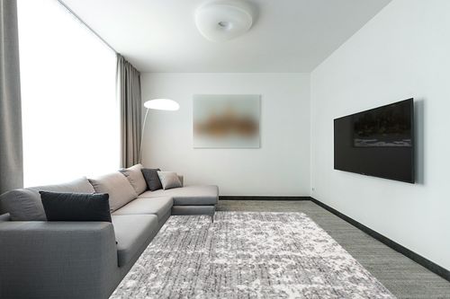nuLOOM Deedra Modern Abstract Area Rug, 7' 6" x 9' 6", Grey in Modern Living Room with Grey Couch