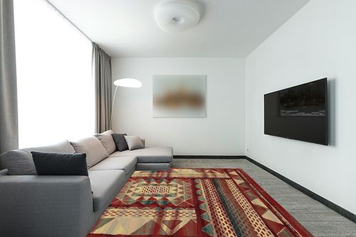 GlowSol Area Rug 8x10 Bohemian Area Rug for Living Room Bedroom Thick Durable Stain-Resistant Rug Low Pile Dining Office Mat Non-Shedding Carpet for Bedroom Nursery Basement Decor in Modern Living Room with Grey Couch