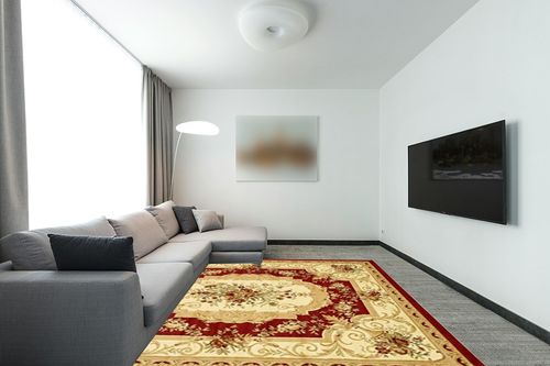 Unique Loom Versailles Collection Traditional Classic Floral Motif Area Rug (8' 0 x 10' 0 Rectangular, Burgundy/ Ivory) in Modern Living Room with Grey Couch