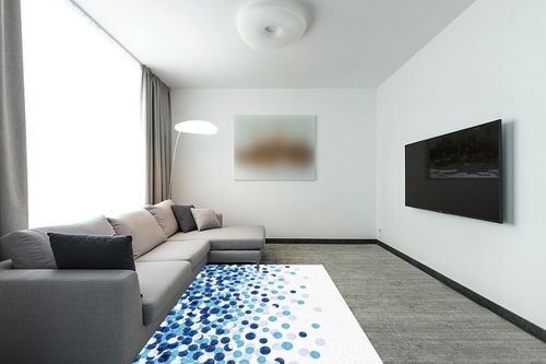 Teounai Light Blue and White Small Round Overlapping Area Rugs, Modern Minimalist Decorative Rugs, Soft Fluffy Washable Non-Slip and Durable Very for Living Room Bedroom Study Dining Room 5 x 7ft in Modern Living Room with Grey Couch