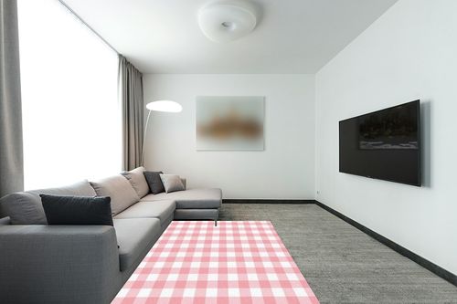 Pink Buffalo Plaid Rug, Fluffy Pink Rug Plush Area Rug, Pink and White Rug, Checkered Rug Living Room Rugs, Area Rugs for Kids Room & Bedroom Decor, Rugs for Living Room, Carpet 5x7ft Rugs for Bedroom in Modern Living Room with Grey Couch