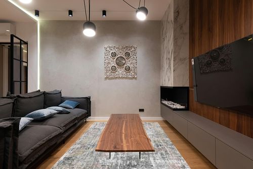 vivorug Washable Rug, Ultra Soft Area Rug 6x9, Non Slip Abstract Rug Foldable, Stain Resistant Rugs for Living Room Bedroom, Modern Fuzzy Rug (Colorful, 6'x9') in Dark Wood Living Room with Black Couch