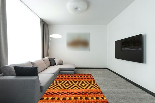 INDIA LIVING Indian Handmade Kilim Rug Moroccan Area Rug Washable Bedroom Rug Indoor Small Persian Living Room Office Carpet Decorative Rug, 5"x8", Orange in Modern Living Room with Grey Couch