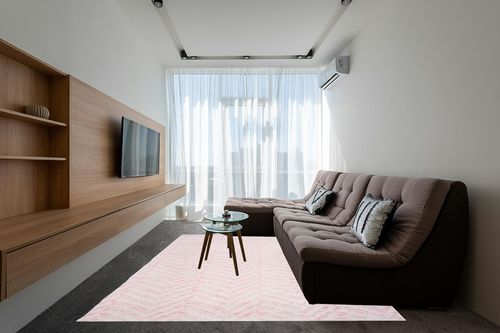 nuLOOM Rosanne Transitional Striped Area Rug, 8x10, Pink in Grey Living Room with Brown Couch