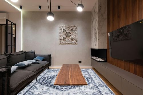 xilixili 8x10 Area Rugs,Washable Rug Anti-Slip Backing Area Rugs for Living Room - Stain Resistant Rugs for Bedroom,Vintage Printed Home Decor Large Area Rug (Navy Blue,8'x10') in Dark Wood Living Room with Black Couch