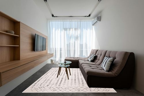 SAFAVIEH Tulum Collection Area Rug - 8' x 10', Ivory & Grey, Moroccan Boho Distressed Design, Non-Shedding & Easy Care, Ideal for High Traffic Areas in Living Room, Bedroom (TUL262A) in Grey Living Room with Brown Couch