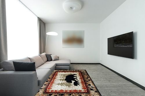 Masada Masada Rugs 5'x7' Cabin/Lodge Theme Area Rug with Bear and Cub Scene in Modern Living Room with Grey Couch