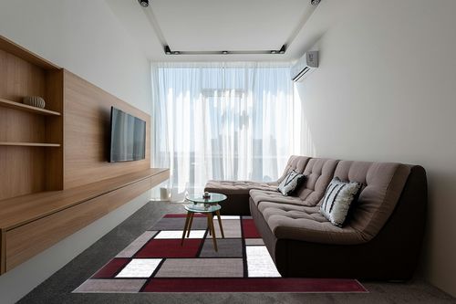Rugshop Contemporary Modern Boxes Area Rug 7' 10" X 10' 2" Red in Grey Living Room with Brown Couch